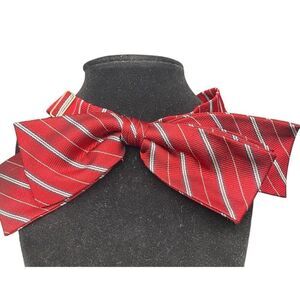 Red bow tie with white black stripes adjustable